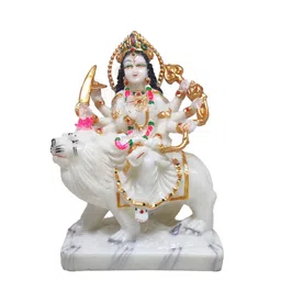 GLOOKS White & Metallic Toned Durga Marble Dust Statue Idol Showpiece-image-58