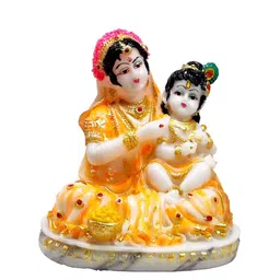 GLOOKS Orange & White Krishna with Yashodha Maa Idol Showpiece-image-12