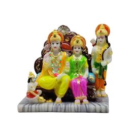 GLOOKS Yellow & Pink Lord Ram Darbar Idol Marble Dust Idol Showpiece-image-53