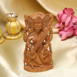 RDK Beige Sarasvati Goddess Handcrafted Sandalwood Showpiece-image-13