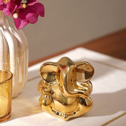 Pure Home and Living Yellow Ceramic Ganesha Figurine Showpiece-picture-1
