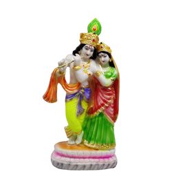 GLOOKS Green & Red Krishna Playing Flute With Radha Idol Marble Showpiece-image-86