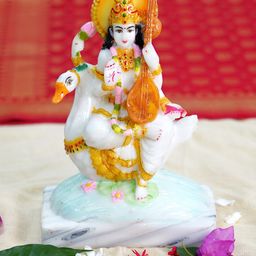 Gallery99 White & Gold Toned Printed Saraswati Idol Marble Showpiece-image-45