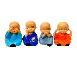 GLOOKS Blue & Grey 4 Pieces Miniature Buddha Figurine Showpieces-image-4