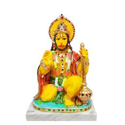 GLOOKS Yellow & Orange-Coloured Hanuman Marble Dust Showpiece-image-96