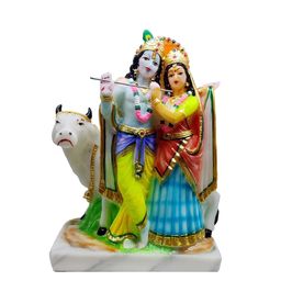 GLOOKS White & Green Radha Krishna With Cow Marble Dust Idol-image-32
