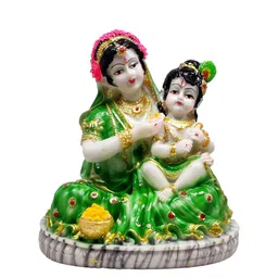 GLOOKS Green & White Krishna with Yashodha Maa Idol Showpiece-image-6