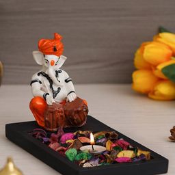 eCraftIndia Black & Orange Idol Showpiece With Tea Light Holder-image-34