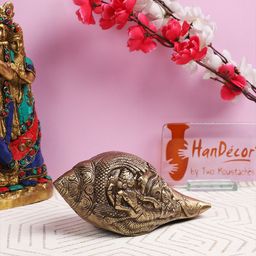 Two Moustaches Brown Brass Shankh with Vishnu Carving Showpiece-image-64