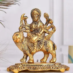Ascension Gold Toned Durga MAA Sitting on Lion Metal Showpiece-image-47
