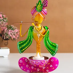Golden Peacock Green & Pink Printed Idol Showpiece-image-26