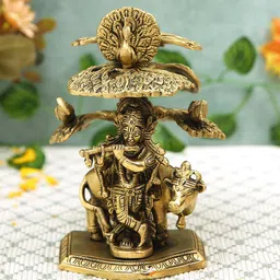 Imli Street Gold Toned Krishna With Kadamba Tree Brass Idol Showpiece-image-58