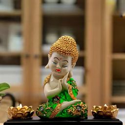Mariner's Creation Green & Beige Textured Small Buddha Idol Showpiece-image-20