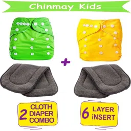 Combo of Quirk Reusable Baby Washable Cloth Diapers Nappy with 6 Layered Baby Inserts Pads (Set of 2) (Multi- Colour)-26