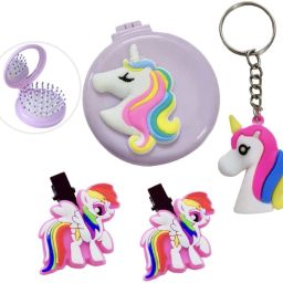 Unicorn Hairbrush for Kids Cute Latest Imported Novelty Brush Detangler Comb for Kids Birthday Return Gifts Girls, Unicorn Compact Mirror Grooming Tool Round Shape-image-74