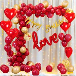 Solid Surprise Happy Birthday Decoration Kit With White Net Curtain For Husband Wife Balloon-22