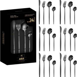 Matte Black Silverware Set | Premium French Style 24-Pcs Flatware Dinnerware Stainless Steel Cutlery Set-image-61