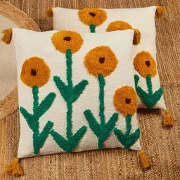 jutie pie Cream Cotton Woven 24x24 inches Cushion Cover-picture-45