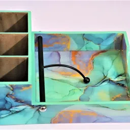 MDF wooden cutery and Tissue Holder{MDF Wood Resin Meena Worked Storage Box - Spoon, Knife, Fork, Chopstick, Cutlery Holder/Organizer Stand} Wooden Cutlery Set-4