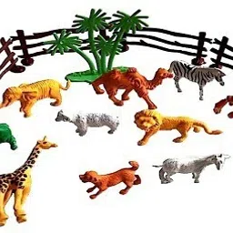 Plastic 12 pcs Wild Realistic Animal Toy Set with Jungle Wallpaper PQ-image-95