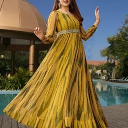 mavekriz Women Ethnic Dress Yellow Maxi/Full Length Dress-picture-39