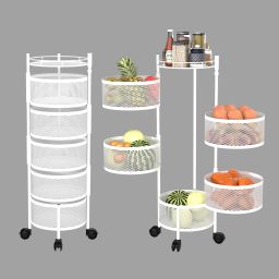Pack of 2 Rotating 5-Tier Multipurpose Storage Rack Trolley with Wheels | White Iron Kitchen Trolley-image-13
