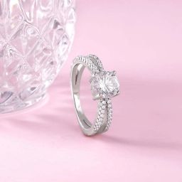 Sterling Silver Cubic Zirconia Rhodium Plated Ring-image-30