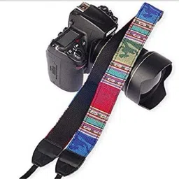 KRAPTICK Wolven Pattern Canvas Camera Neck Shoulder Strap Belt Compatible with All DSLR/SLR (Blue Stripe Pattern) Strap-picture-3