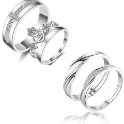 King & Queen Super Saver Combo Sterling Silver Swarovski Crystal Adjustable Couple Love Rings Sterling Silver 24K White Gold Plated Ring Set-image-86