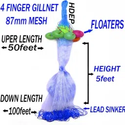 4FINGER GILLNET 87mm MESH WITH PVC FLOATERS, HEIGHT 5feet,UP L50ft,DOWN L100ft. Fishing Net-image-13