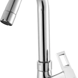 CUBE Swan Neck Tap Brass For Bathroom and Kitchen Chrome Finish Pillar Tap Faucet-image-60