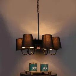 new era Devansh 06 Light Black Iron Powder coated Chandelier With Black cotton Shade (19x19x24 ) Inches-picture-38