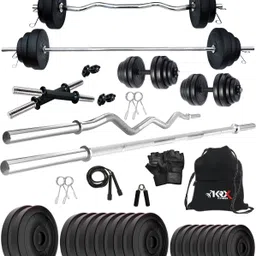 krx 50 kg PVC 50 Kg Home Set with 3 Ft Curl & 5 Ft plain Rod & 1 Pair Dumbbell Rods Home Gym Combo-picture-4