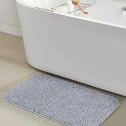 Silver Solid Polyester 28x20 Inches Anti Skid Bath Mat by Obsessions-picture-39