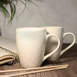 Pack of 2 Ceramic Ceramic Mugs Cups (Off-White, Textured Design) | Mug for Tea Coffee | Mug-27