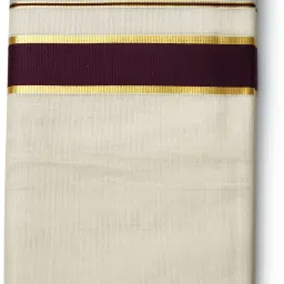Vairavaa Tex 100% Cotton | Kerala Traditional Mundu | 1.5'Inch Dark Maroon With Gold Kasavu Border | Striped Men Dhoti-9