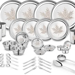 Pack of 42 Stainless Steel Dinner Set|Serves 4 People|Heavy Gauge|Kitchen Set|Permanent Laser-Maple Dinner Set-image-68