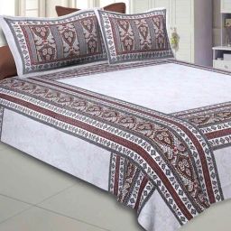 jaipur fabric Brown Traditional 240 TC Cotton 1 Double Queen Size Bedsheet with 2 Pillow Cover-picture-32