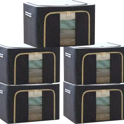 MERAO Clothes Storage Box Foldable Organizer Box for Wardrobe Saree Blankets SET OF 5 Cotton Laundry Bag-picture-11
