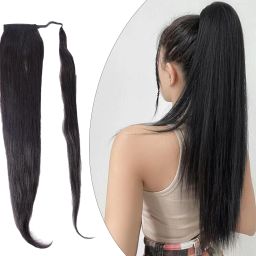 100% Human 100 Gr Ponytail 24 Inches Extension With Natural Black Color Hair Extension-image-63
