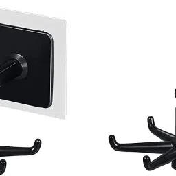 Bathroom/Kitchen hook with Adhesive for Towel/Utensils etc with 6 hook pack of 2 Black Towel Holder-image-65