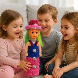 Fancy Colorful Baby Doll for Kids, Multicolor Hair, Stylish Dress & Hat-image-33