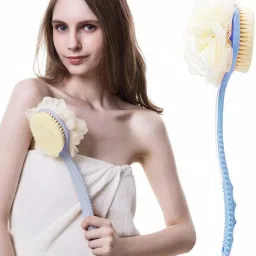 2-in-1 Bath Sponge Dourable Side Back Scrubber Brush Sponge With Handle L-102-image-23