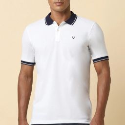 Men Solid Polo Neck Cotton Blend White T-Shirt-image-5
