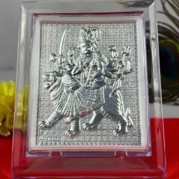 Goddess Durga 999 Silver Photo Frame for Wall & Car Dashboard - 70g Decorative Showpiece-7 cm-image-4