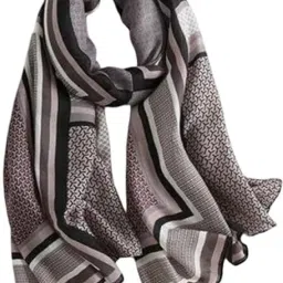 Geometric Print Viscose Women Black Stole, Scarf-image-56