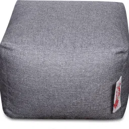 Large ORGANIX Collection, Organic Jute Fabric Grey Color, Square Bean Bag Footstool With Bean Filling-picture-27