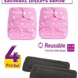 Pack of 2 Reusable Adjustable Baby Premium Cloth Diapers Nappy With 2 Bamboo Charcoal Diaper Insert Pads (5 Layers) For Infants/Babies/Toddlers (0-24 Months)-image-19