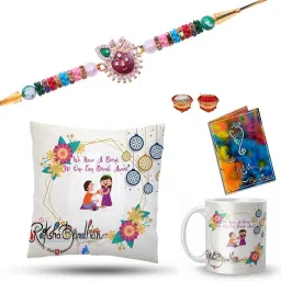 Designer C-M-131-RK Mauli Thread Rakhi, Mug, Cushion, Chawal Roli Pack, Greeting Card Set-image-45