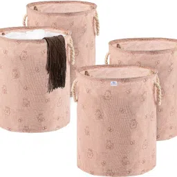 Polypropylene, Jute Pack of 4 Clothes/Storage Basket with Handles | GM-19-PNK | Rabbit Print - Pink Storage Basket-image-59